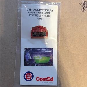 Chicago Cubs 10th Anniversary Commemorative Pin 1st night game Wrigley Field NWT
